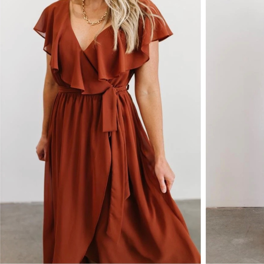 Katya Ruffle Maxi Dress color Rust -Medium - Picture 4 of 5